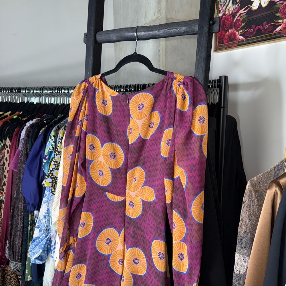 Autumn Adeigbo Amelie Printed Cut-Out Mini Dress Purple Womens 4 New NWT - Picture 15 of 17
